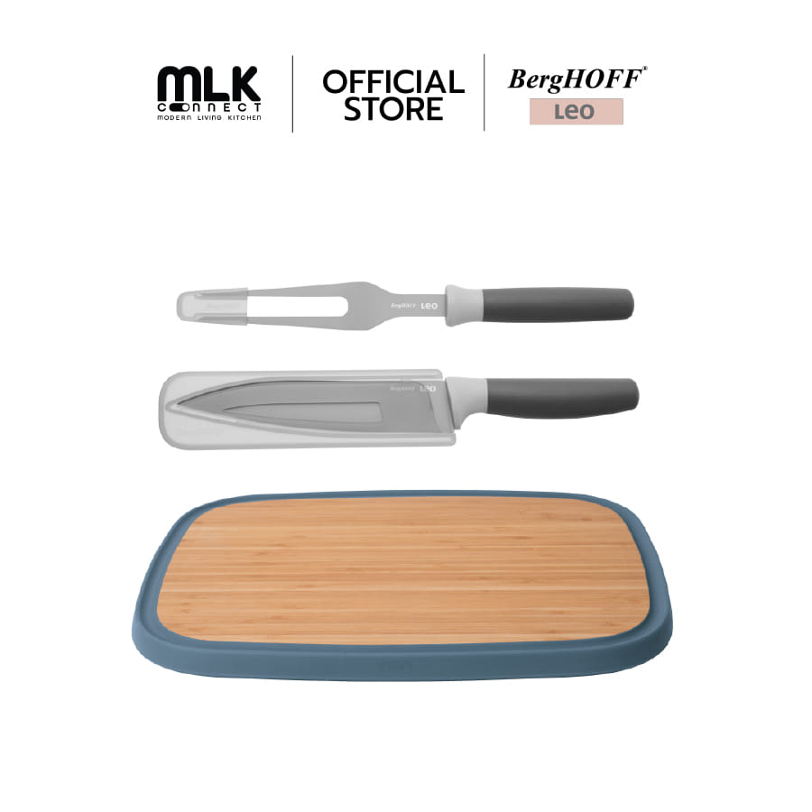 ชุดมีดหั่นอาหารสแตนเลสสตีลเคลือบ BergHOFF Non-Stick 2 ชิ้นพร้อมเขียงไผ่ รุ่น Leo ทนทาน   สีเทา 3950195_1